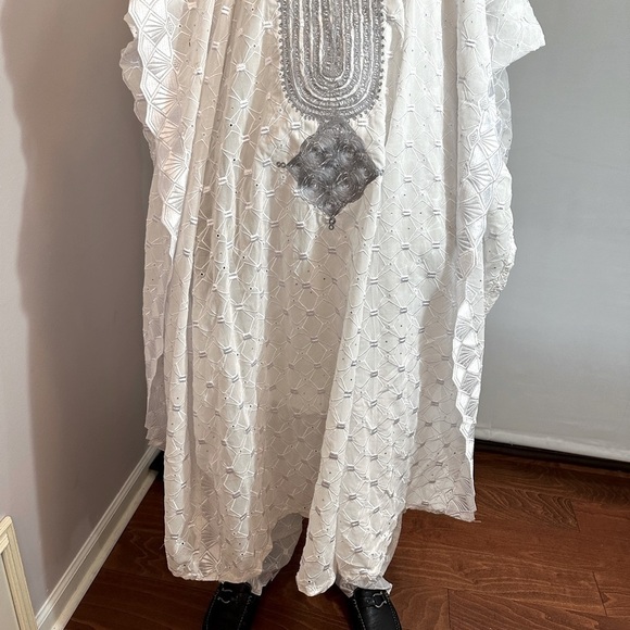 African Mens Clothing Lace Material Embroidered 3 Pcs Agbada Shirt Pants Dashiki - Picture 2 of 16